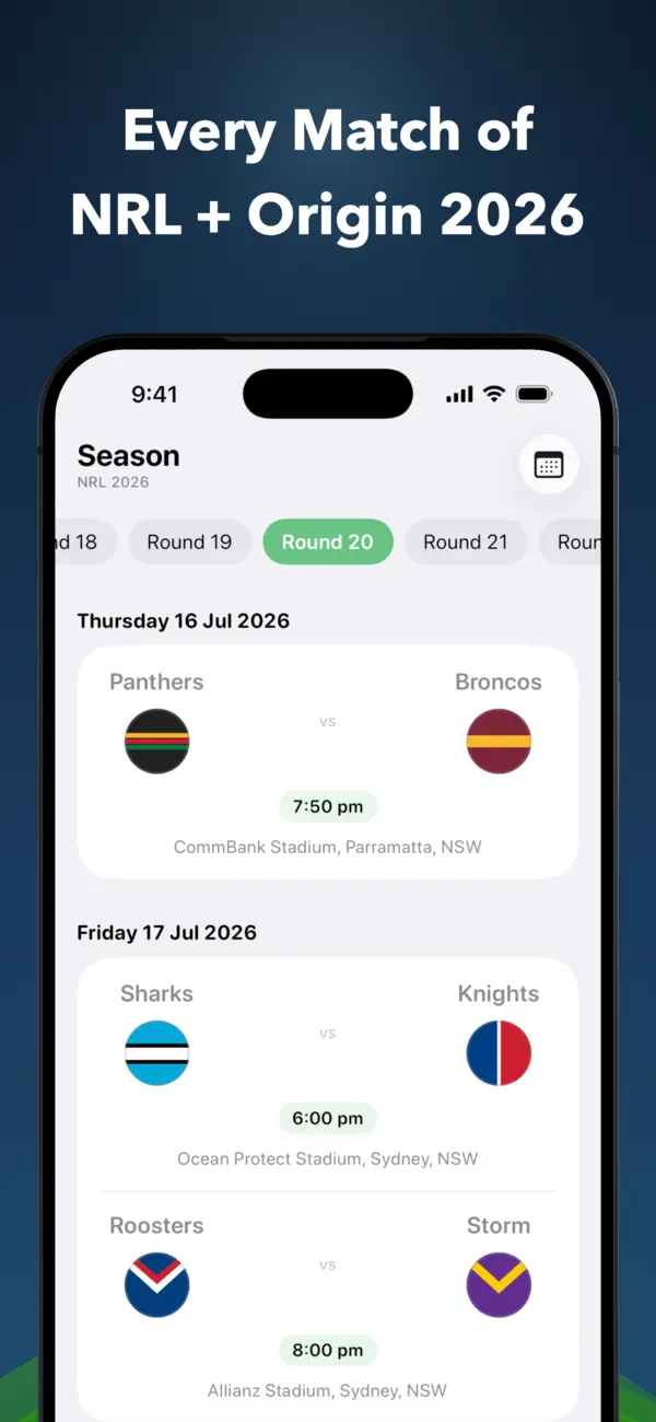 Six Again full NRL season draw, round by round